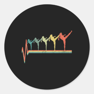 Kickboxer Girl Funny Kickboxing Heartbeat Gift Classic Round Sticker
