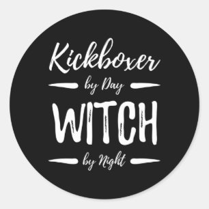 Kickboxer Witch Funny Kickboxing Halloween Costume Classic Round Sticker