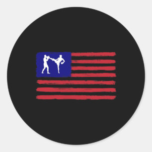 Kickboxing 4th Of July Patriotic Distressed Americ Classic Round Sticker