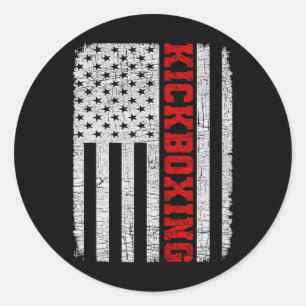 Kickboxing American Flag 4th July Patriotic Funny Classic Round Sticker