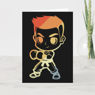 Kickboxing Boy Cartoon Look Kickboxer Karate Card