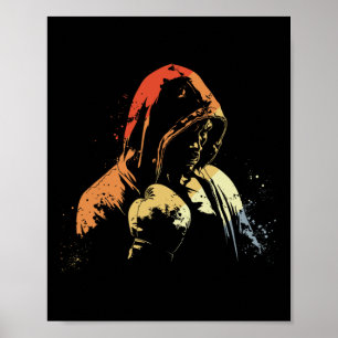 Kickboxing Boy Drawing Retro Martial Arts For Boys Poster
