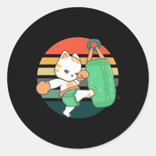Kickboxing Cat Men Women Kids Classic Round Sticker