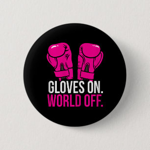Kickboxing Chick Kickboxer Training Gloves On Worl 6 Cm Round Badge