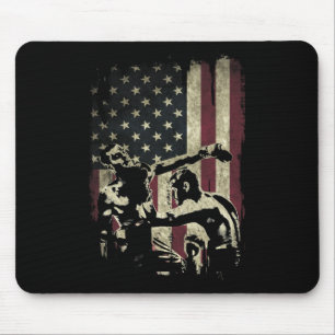 Kickboxing Fighters On American Flag Patriotic _1 Mouse Pad