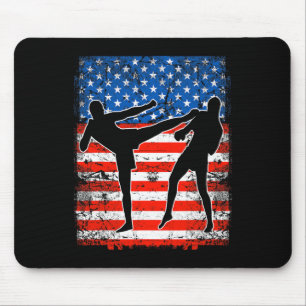 Kickboxing Fighters On American Flag Patriotic Mouse Pad