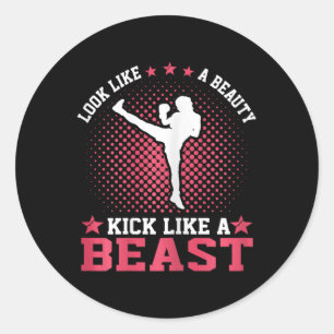 Kickboxing Girl - Look Like A Beauty Kick Like A B Classic Round Sticker
