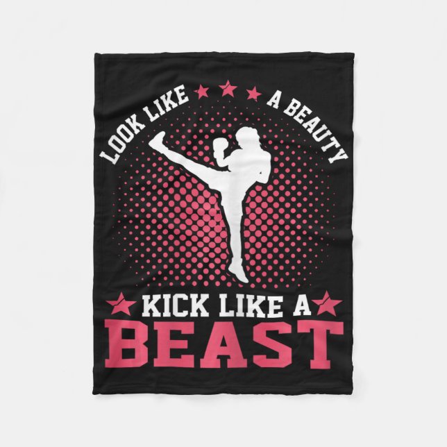 Kickboxing Girl - Look Like A Beauty Kick Like A B Fleece Blanket (Front)