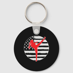 Kickboxing Girl Usa Flag 4th Of July Key Ring