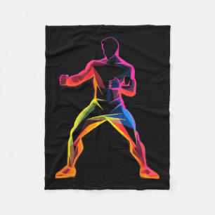 Kickboxing Guy Cartoon Style Kickboxer Savate Fleece Blanket