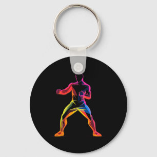 Kickboxing Guy Cartoon Style Kickboxer Savate Key Ring