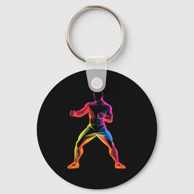 Kickboxing Guy Cartoon Style Kickboxer Savate  Key Ring (Front)