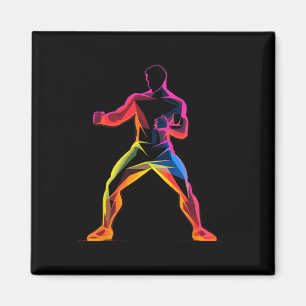 Kickboxing Guy Cartoon Style Kickboxer Savate Magnet