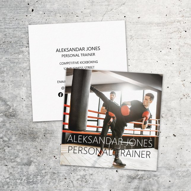 Kickboxing Gym Sports Fitness Personal Trainer Square Business Card (Creator Uploaded)