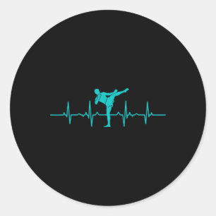 Kickboxing Heartbeat Funny Ekg Kickboxer Gift For Classic Round Sticker