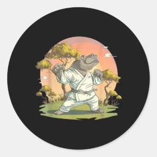 Kickboxing Hippo Taekwondo Karate MMA Funny Classic Round Sticker