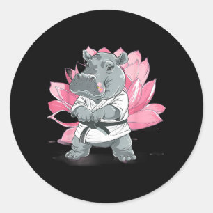 Kickboxing Hippo Taekwondo Karate MMA Funny Classic Round Sticker