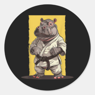 Kickboxing Hippo Taekwondo Karate MMA Funny Classic Round Sticker