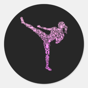 Kickboxing Kickboxer Karate Girls Kids Women Classic Round Sticker