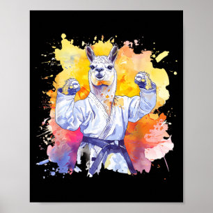 Kickboxing Kung Fu Watercolor Taekwondo Llama Poster