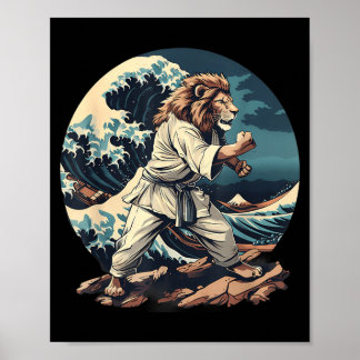 Kickboxing Lion Waves Taekwondo Jiu-Jitsu Mma Lion Poster