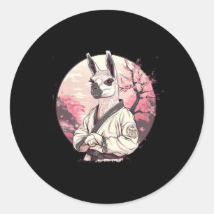 Kickboxing Llama Sakura Tree Taekwondo Judo Mma Al Classic Round Sticker