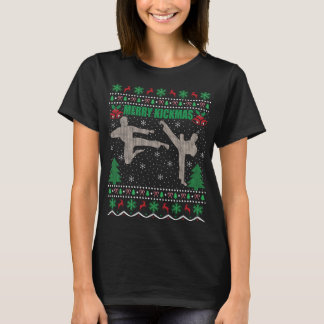 Kickboxing Lover Xmas Gift Ugly Merry Kickmas Chri T-Shirt