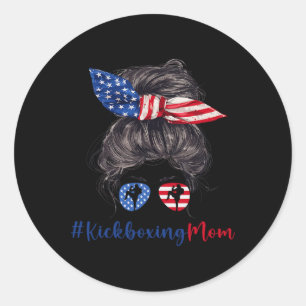 Kickboxing Mom American Flag Mothers Day Gift 4th  Classic Round Sticker