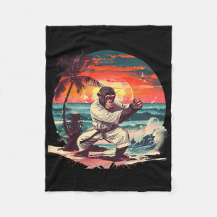 Kickboxing Monkey Tropical Sunset Taekwondo Monkey Fleece Blanket