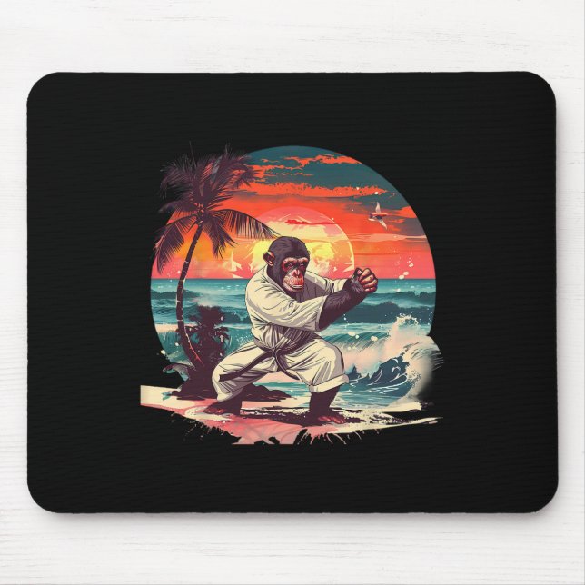 Kickboxing Monkey Tropical Sunset Taekwondo Monkey Mouse Pad (Front)