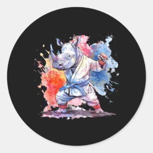 Kickboxing Rhino Taekwondo Karate MMA Funny Classic Round Sticker
