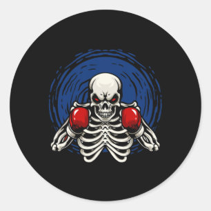 Kickboxing Skeleton Funny Kickboxer Boxing _1 Classic Round Sticker