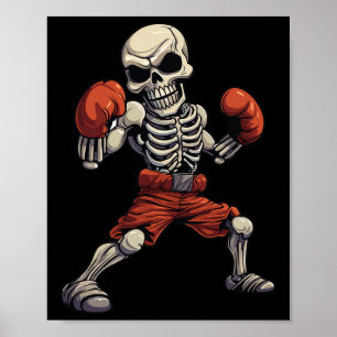 Kickboxing Skeleton Funny Kickboxer Boxing Poster