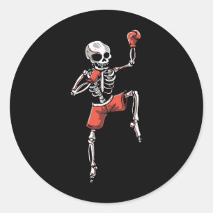 Kickboxing Skeleton Kickboxer Martial Arts Hallowe Classic Round Sticker