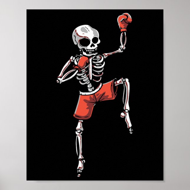 Kickboxing Skeleton Kickboxer Martial Arts Hallowe Poster (Front)