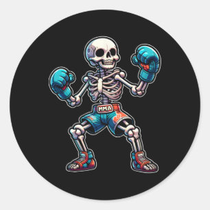 Kickboxing Skeleton Kickboxer Muay Thai Mma Fighte Classic Round Sticker