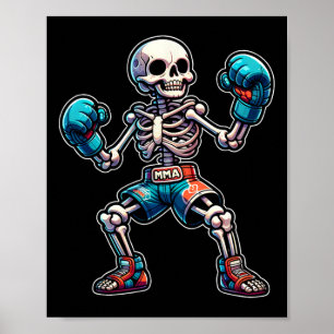 Kickboxing Skeleton Kickboxer Muay Thai Mma Fighte Poster