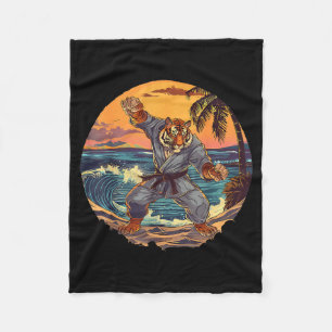 Kickboxing Tiger Beach Sunset Taekwondo Karate Fleece Blanket