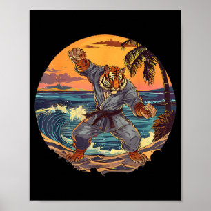 Kickboxing Tiger Beach Sunset Taekwondo Karate Poster