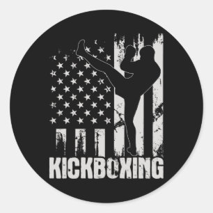 Kickboxing - Usa American Flag Kickboxer Comt Self Classic Round Sticker