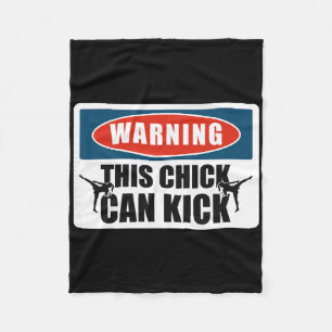 Kickboxing Vintage Warning This Chick Can Kick Fleece Blanket
