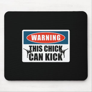 Kickboxing Vintage Warning This Chick Can Kick  Mouse Pad