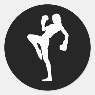 Kickboxing Women Is Striking Silhouette Design Is Classic Round Sticker