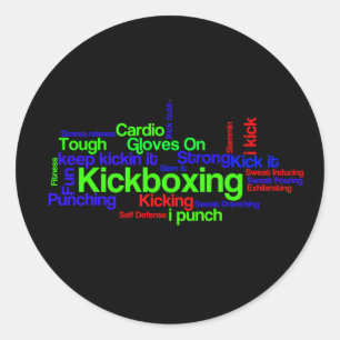 Kickboxing Word Cloud Bright on Black Classic Round Sticker