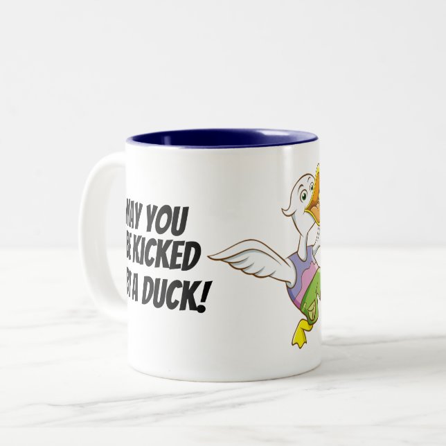 Kicked by Duck! Ukrainian Cartoon Duck Mug (Front Left)