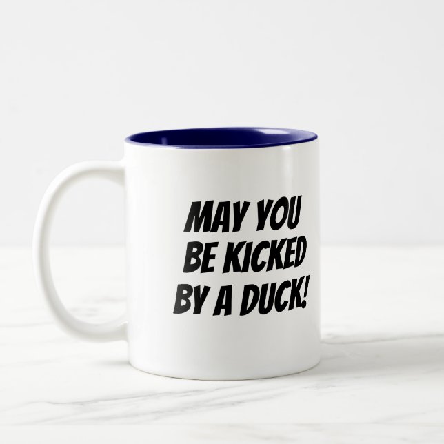 Kicked by Duck! Ukrainian Cartoon Duck Mug (Left)