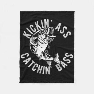 Kickin' Catchin' B Fishing Fisherman Anglers Trip Fleece Blanket