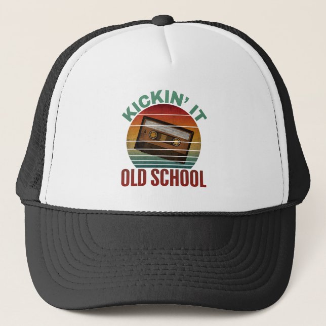 Kickin' It Old School Cassette Tape Trucker Hat (Front)