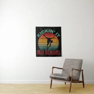 Kickin' It Old School Skateboarding Skateboard Tapestry