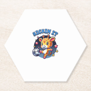 Kickin It Soccer Player Giraffe Ball Girls Boys An Paper Coaster